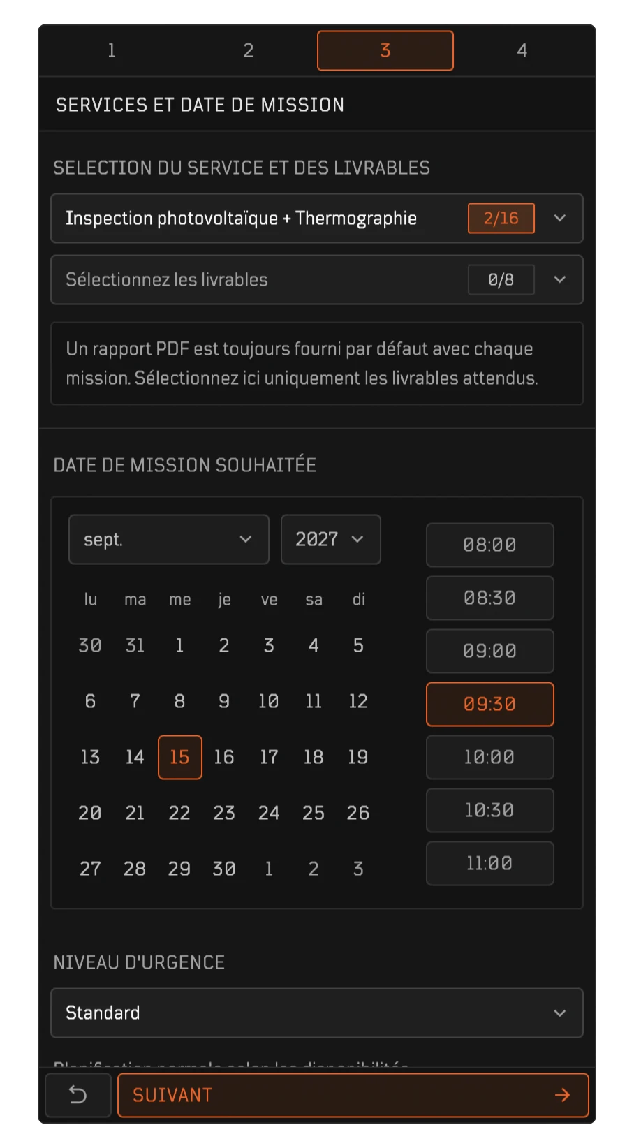 Dates et contrôles de votre mission